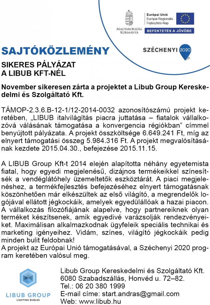 Sikeres pályázat a Libub Kft-nél