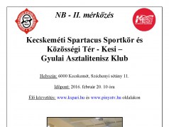 Kecskeméti Spartacus Sportkör és Közösségi Tér-Kesi NB II-es asztalitenisz csapatának soron következő mérkőzése