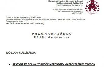 Népi Iparművészeti Gyűjtemény decemberi programjai