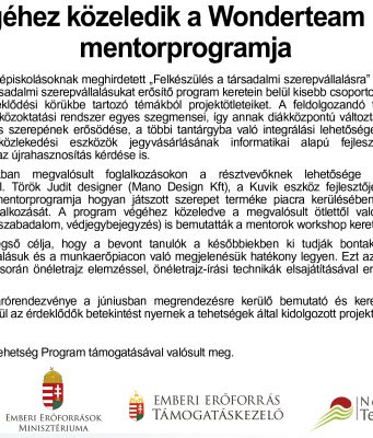 Végéhez közeledik a Wonderteam Kft. mentorprogramja