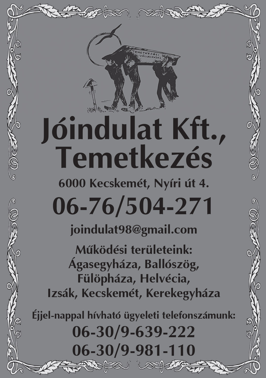 Jóindulat Kft., Temetkezés